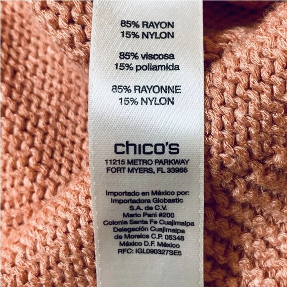 Chico's 2 Size L Large Coral Pink Crew Neck 3/4 Sleeve Knit Sweater Spring Summe - Picture 9 of 9
